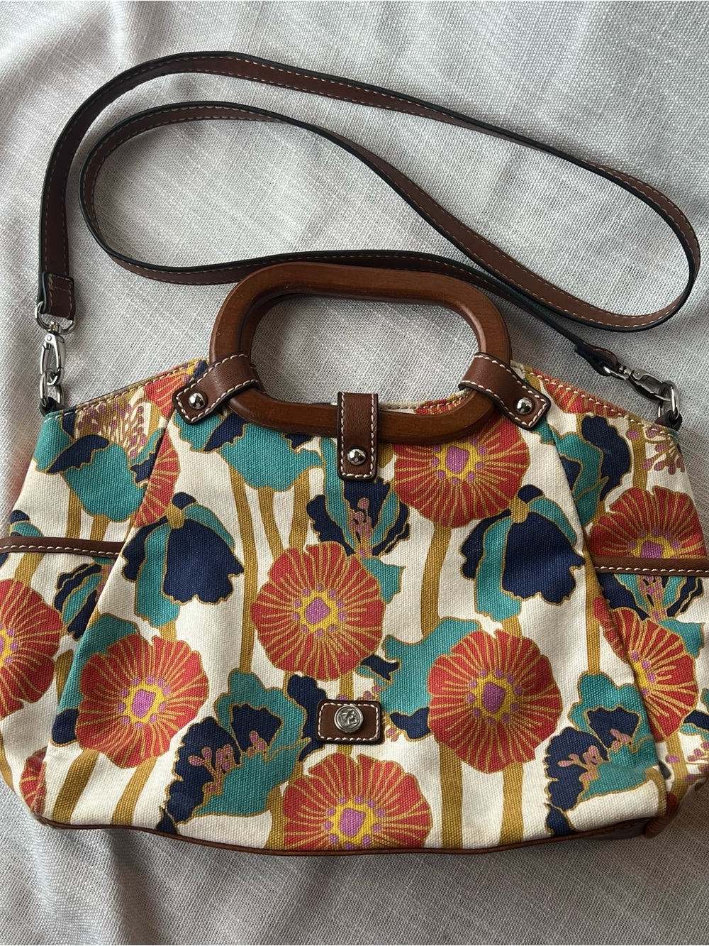 Relic Floral Canvas Hobo Bag with Round Wooden Handle